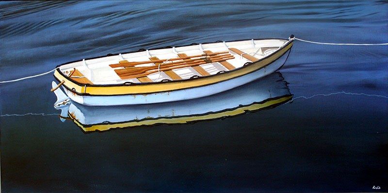 Tassie Dinghy, acrylic on linen, by James Ainslie